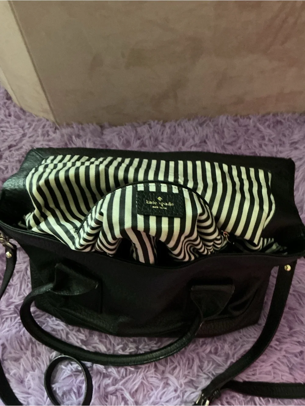 kate spade Black Pebbled Leather Satchel with Removable Strap